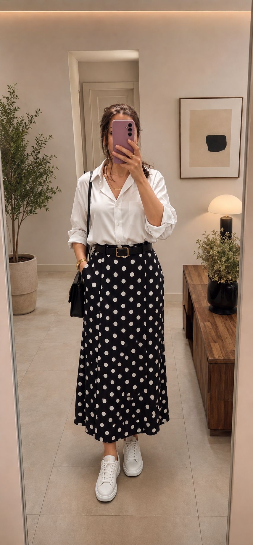 شلوار واید ریزشی خال خالی