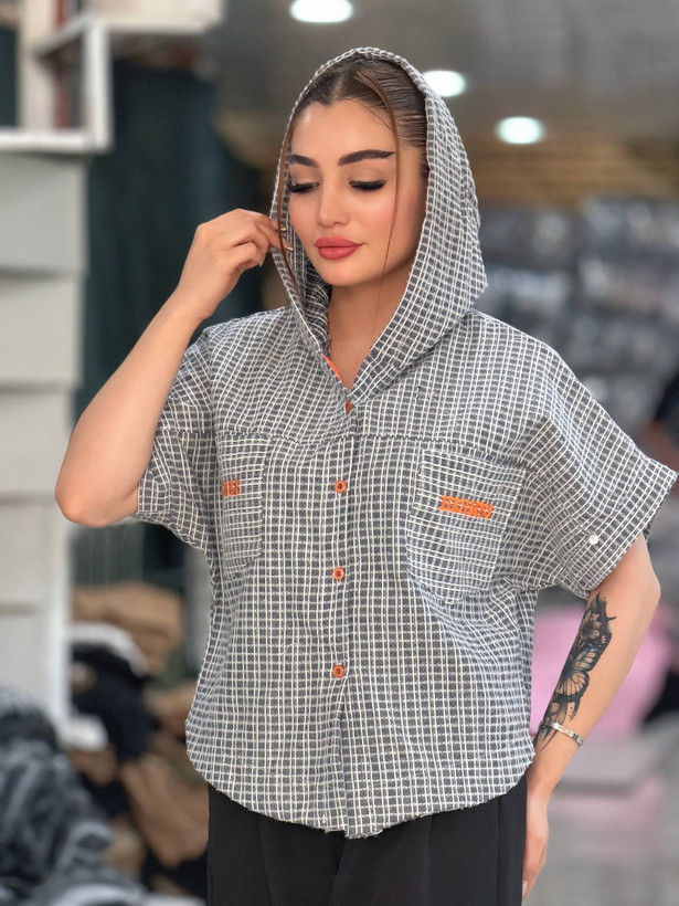 وست کلاه دار چهارخونه